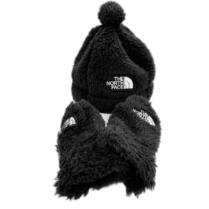NEW North Face Kids Black Furry/Fuzzy Suave Oso Hat and Mittens Small